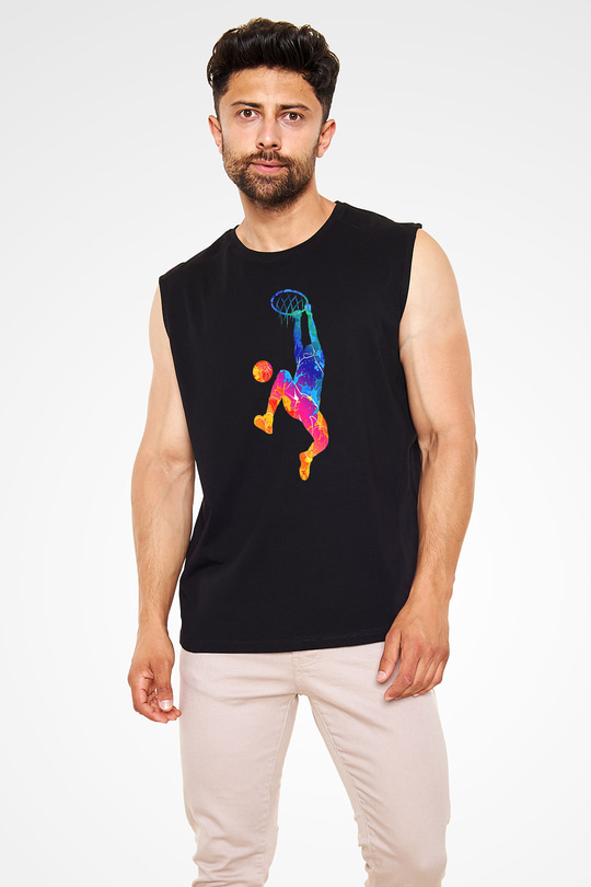 Lebron James Baskılı Unisex Siyah Kolsuz Tişört - Tshirt