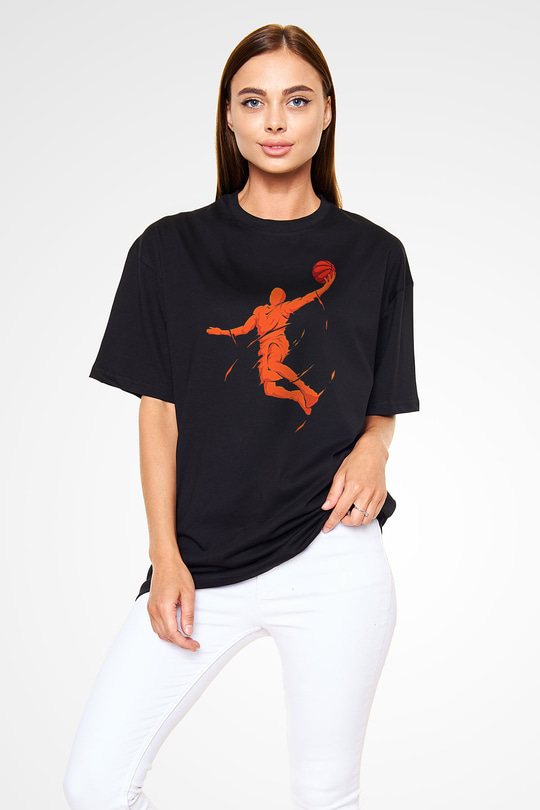 Lebron James Baskılı Unisex Siyah Oversize Tişört - Tshirt