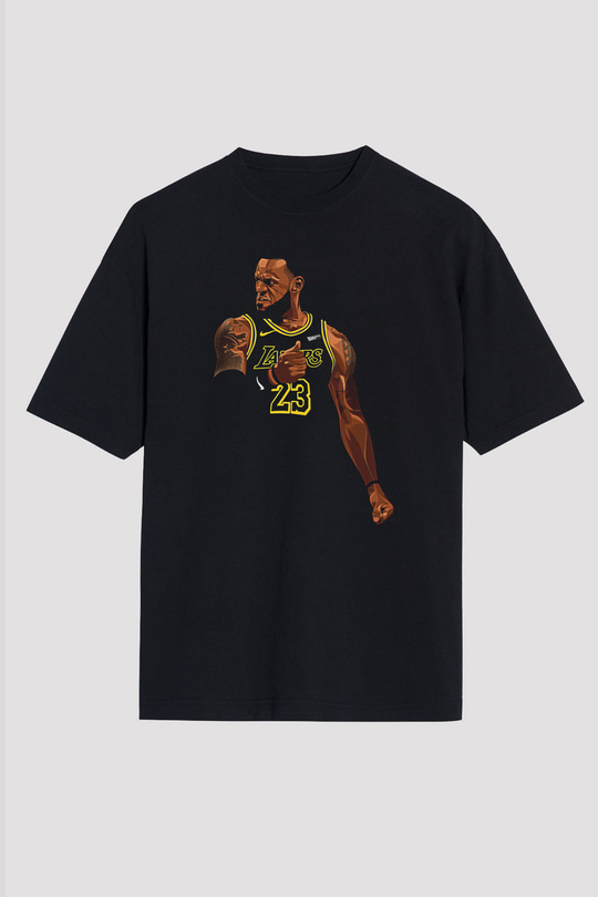 Lebron James Baskılı Unisex Siyah Oversize Tişört - Tshirt