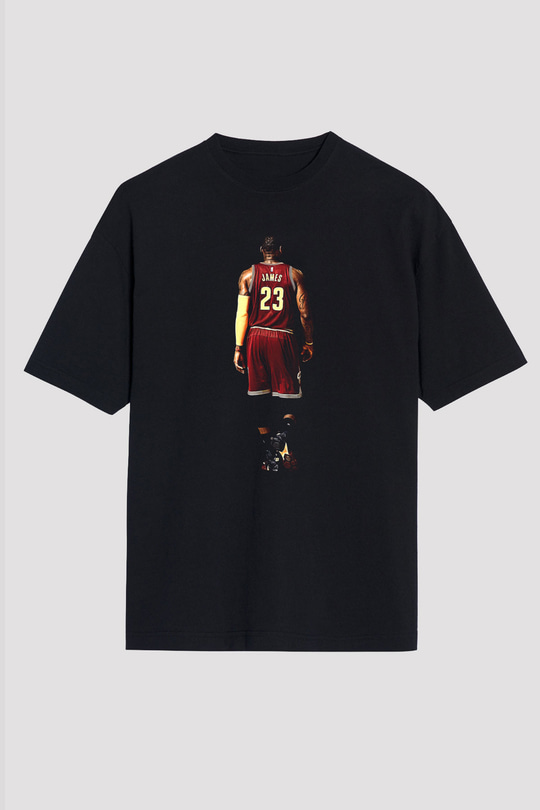 Lebron James Baskılı Unisex Siyah Oversize Tişört - Tshirt