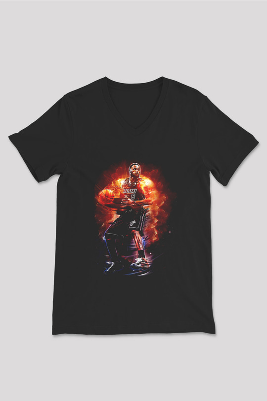 Lebron James Baskılı Unisex Siyah V Yaka Tişört - Tshirt