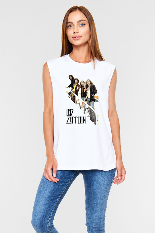 Led Zeppelin Beyaz Unisex Kolsuz Tişört