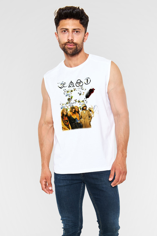Led Zeppelin Beyaz Unisex Kolsuz Tişört