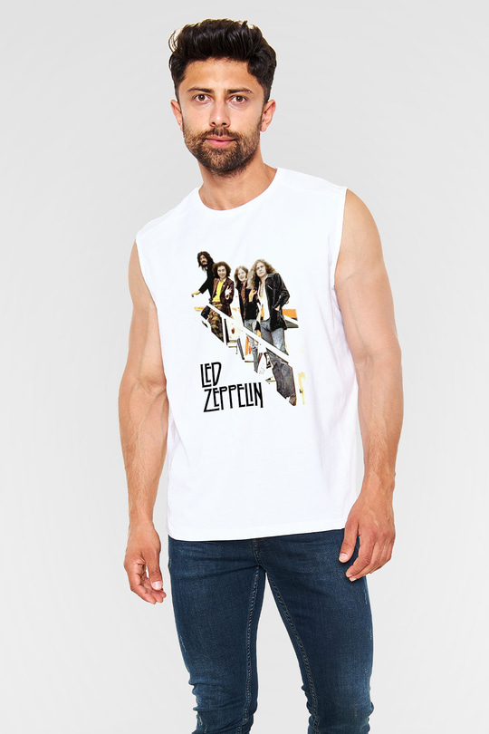 Led Zeppelin Beyaz Unisex Kolsuz Tişört