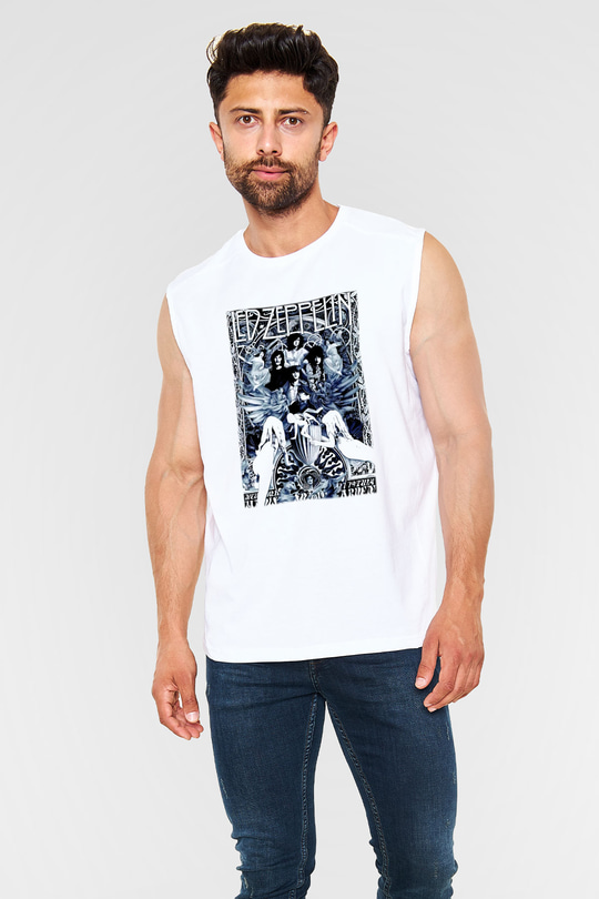 Led Zeppelin Beyaz Unisex Kolsuz Tişört
