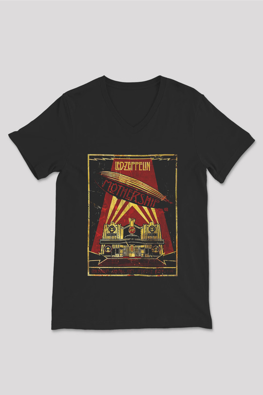 Led Zeppelin Mothership Siyah Unisex V Yaka Tişört T-Shirt