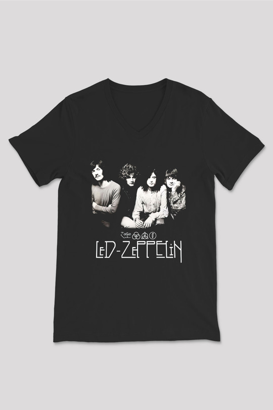 Led Zeppelin Siyah Unisex V Yaka Tişört T-Shirt