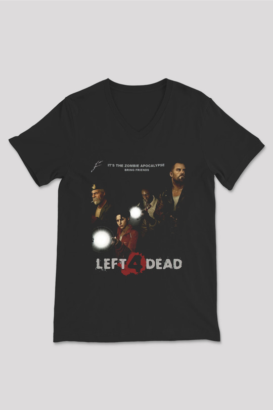 Left 4 Dead Siyah Unisex V Yaka Tişört