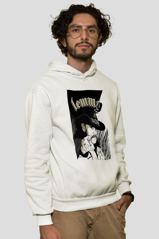 Lemmy Beyaz Unisex Kapşonlu Sweatshirt