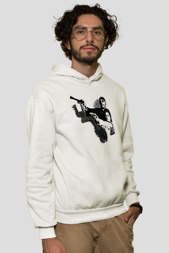 Leon Baskılı Beyaz Unisex Hoodie
