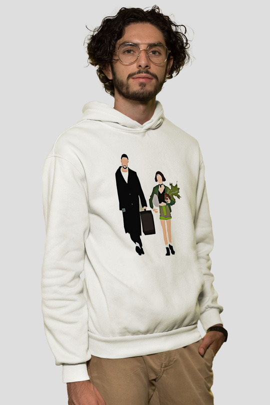Leon Baskılı Beyaz Unisex Hoodie