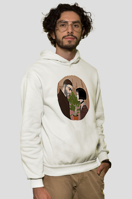 Leon Baskılı Beyaz Unisex Hoodie