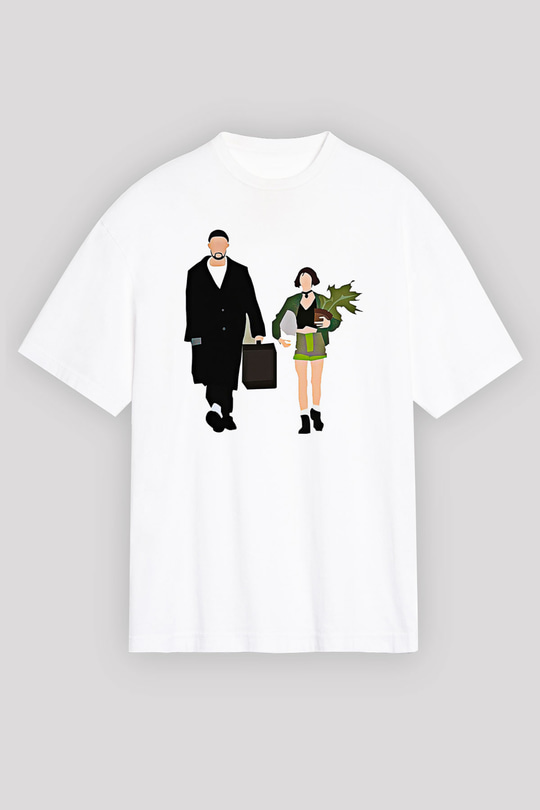 Leon Baskılı Beyaz Unisex Oversize Tişört - Tshirt