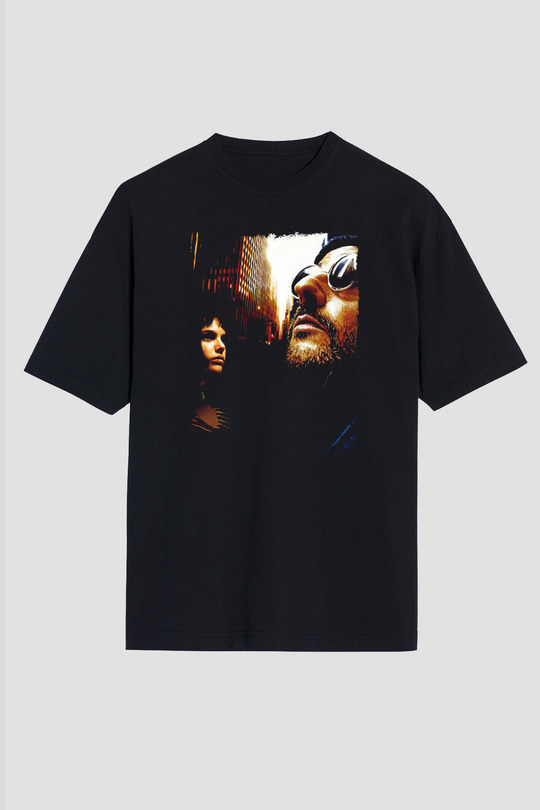 Leon Baskılı Unisex Siyah Oversize Tişört - Tshirt