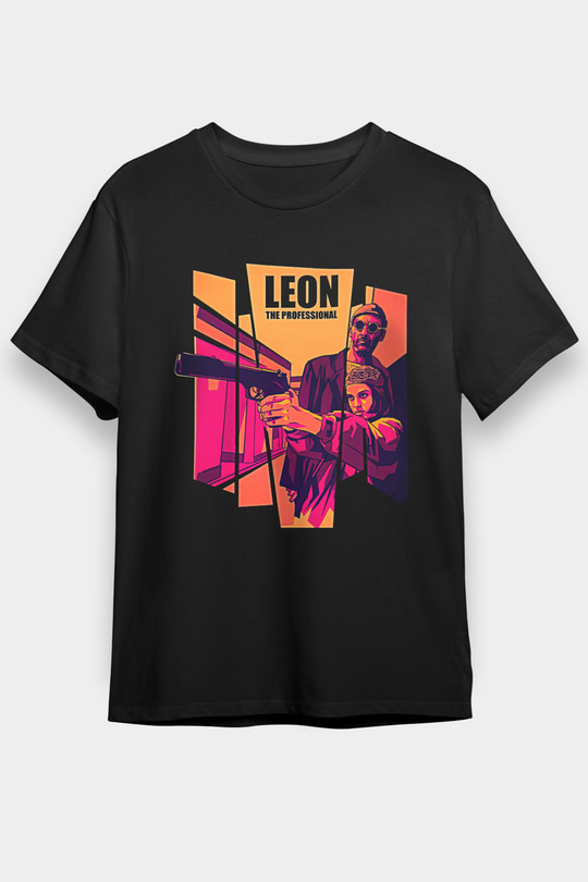 Leon Baskılı Unisex Siyah Tişört - Tshirt