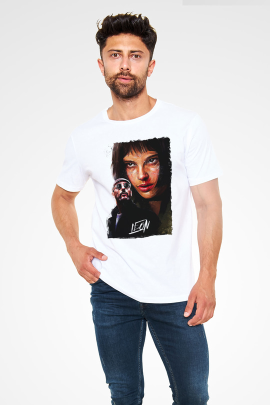 Leon Unisex Baskılı Beyaz Tişört - Tshirt