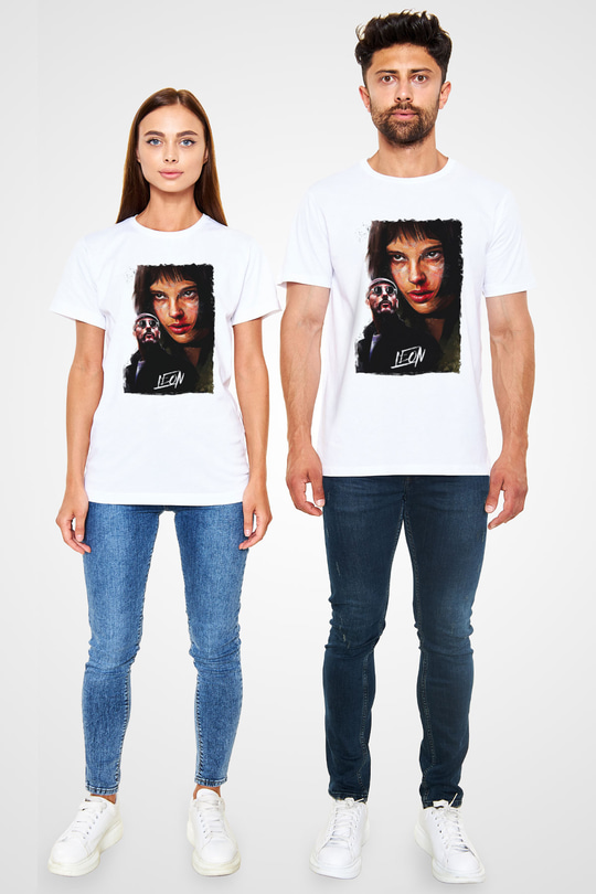 Leon Unisex Baskılı Beyaz Tişört - Tshirt