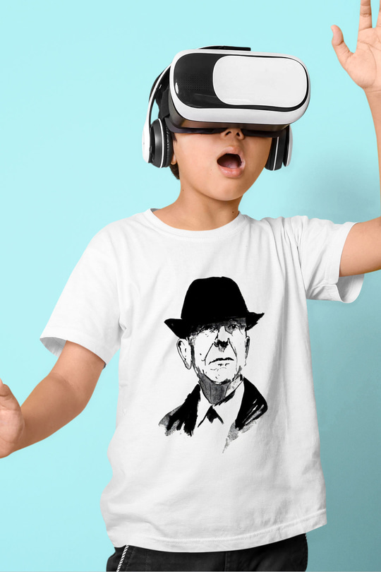 Leonard Cohen Baskılı Beyaz Unisex Beyaz Çocuk Tişört - Tshirt