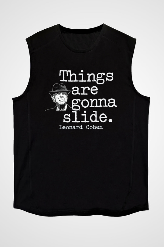 Leonard Cohen Baskılı Unisex Siyah Kolsuz Tişört - Tshirt