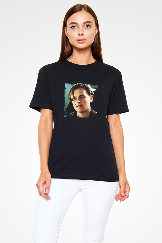 Leonardo DiCaprio Baskılı Unisex Siyah Tişört