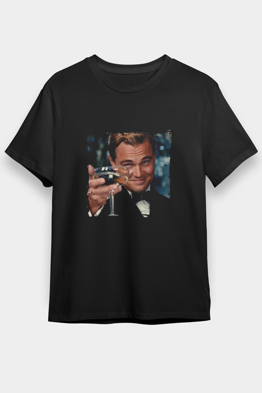 Leonardo DiCaprio Baskılı Unisex Siyah Tişört