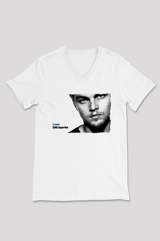 Leonardo DiCaprio Beyaz Unisex V Yaka Tişört