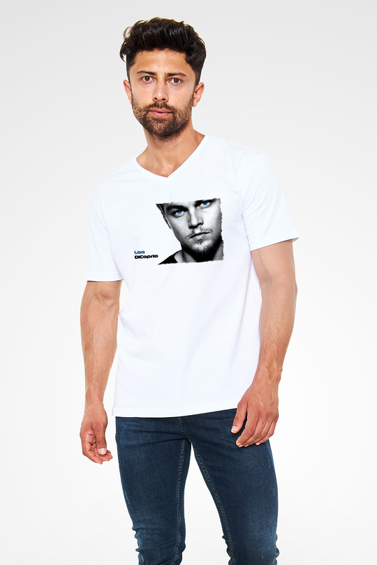 Leonardo DiCaprio Beyaz Unisex V Yaka Tişört