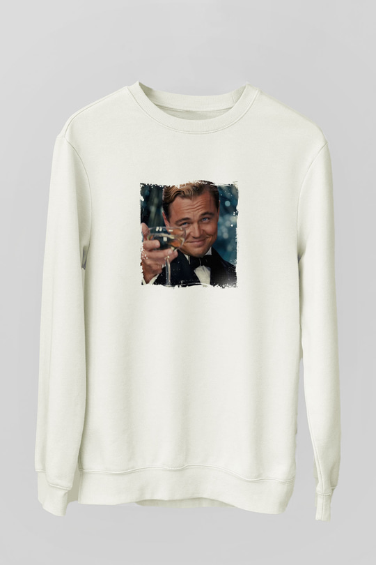 Leonardo DiCaprio Unisex Baskılı Beyaz Sweatshirt