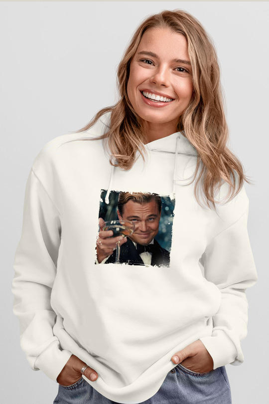 Leonardo DiCaprio Unisex Baskılı Beyaz Kapüşonlu Sweatshirt