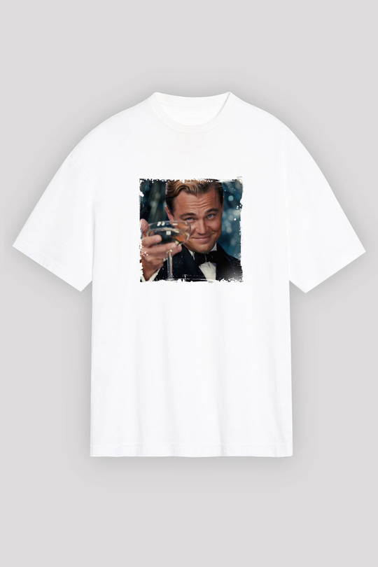 Leonardo DiCaprio Oversize Baskılı Beyaz Tişört