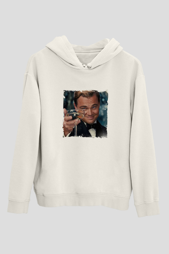 Leonardo DiCaprio Unisex Baskılı Beyaz Kapüşonlu Sweatshirt