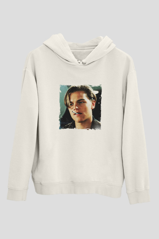 Leonardo DiCaprio Unisex Baskılı Beyaz Kapüşonlu Sweatshirt