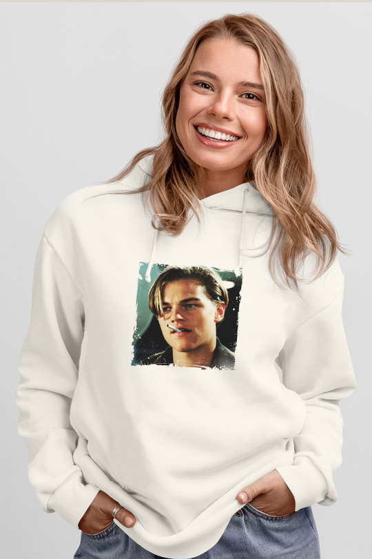 Leonardo DiCaprio Unisex Baskılı Beyaz Kapüşonlu Sweatshirt