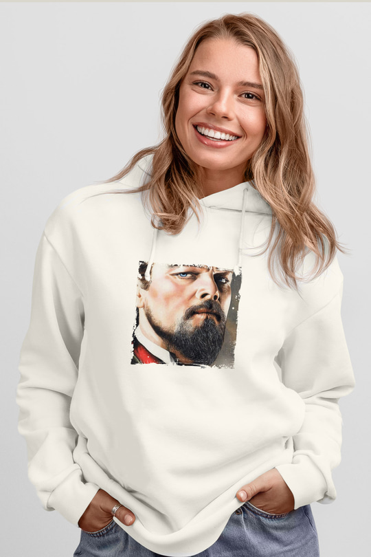 Leonardo DiCaprio Unisex Baskılı Beyaz Kapüşonlu Sweatshirt