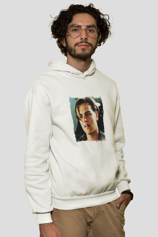 Leonardo DiCaprio Unisex Baskılı Beyaz Kapüşonlu Sweatshirt