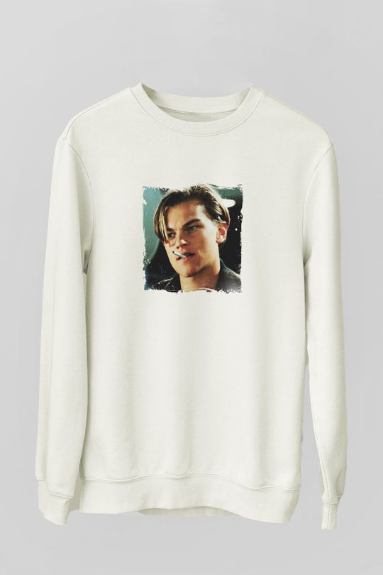 Leonardo DiCaprio Unisex Baskılı Beyaz Sweatshirt
