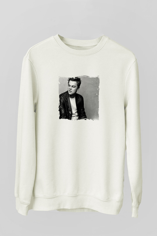 Leonardo DiCaprio Unisex Baskılı Beyaz Sweatshirt