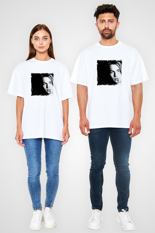 Leonardo DiCaprio Oversize Baskılı Beyaz Tişört