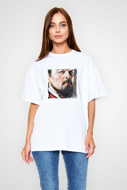 Leonardo DiCaprio Oversize Baskılı Beyaz Tişört