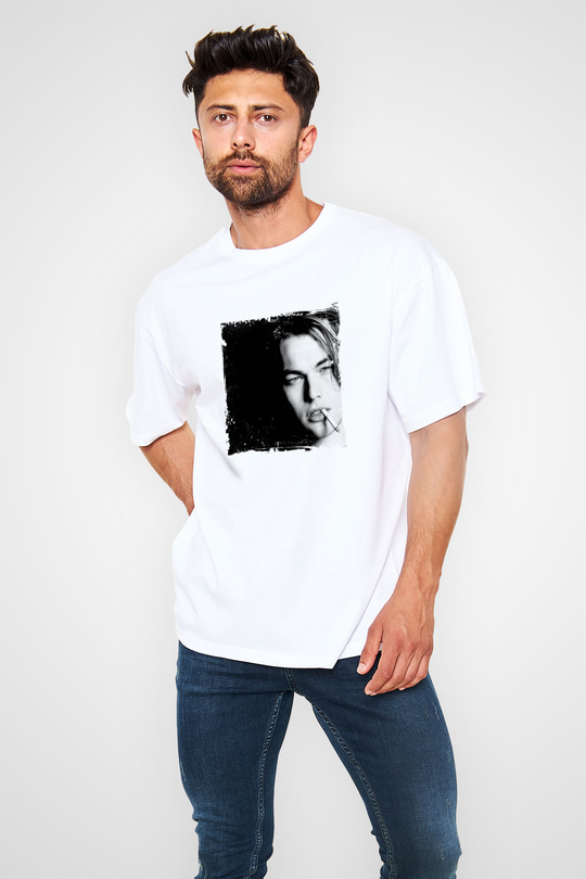 Leonardo DiCaprio Oversize Baskılı Beyaz Tişört