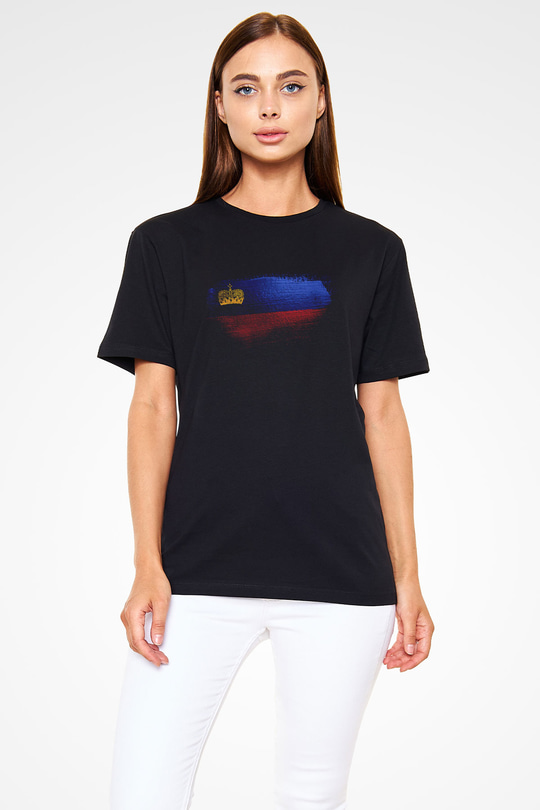 Lihtenştayn - Liechtenstein Bayrağı Baskılı Unisex Siyah Tişört