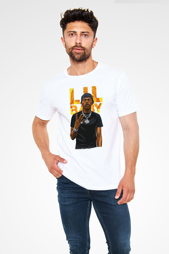 Lil Baby Baskılı Unisex Beyaz Tişört - Tshirt