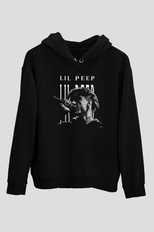 Lil Peep Baskılı Unisex Siyah Hoodie