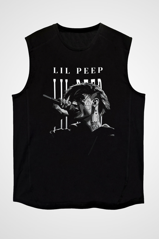 Lil Peep Baskılı Unisex Siyah Kolsuz Tişört - Tshirt