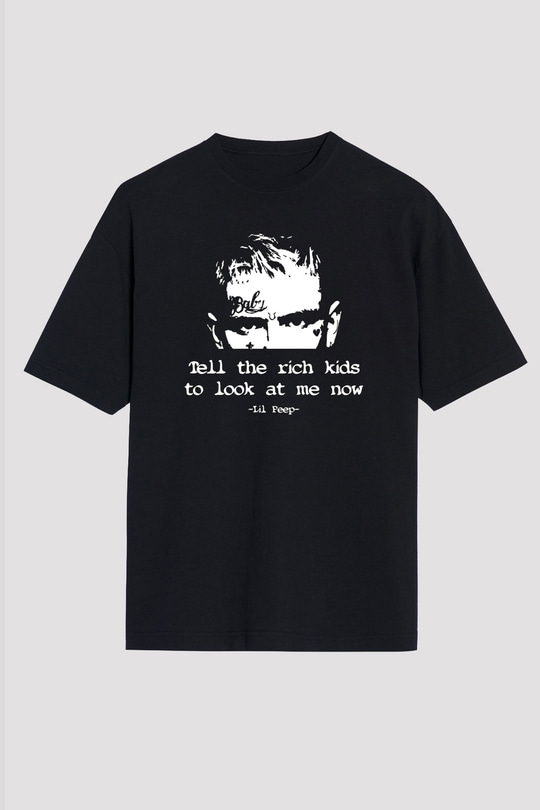 Lil Peep Baskılı Unisex Siyah Oversize Tişört - Tshirt
