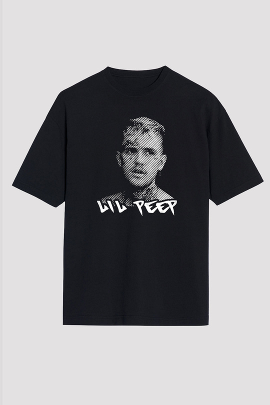 Lil Peep Baskılı Unisex Siyah Oversize Tişört - Tshirt