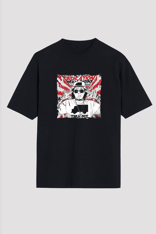 Lil Wayne Baskılı Unisex Oversize Siyah Tişört
