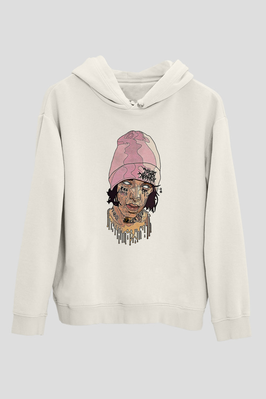 Lil Xan Baskılı Beyaz Unisex Kapüşonlu Sweatshirt