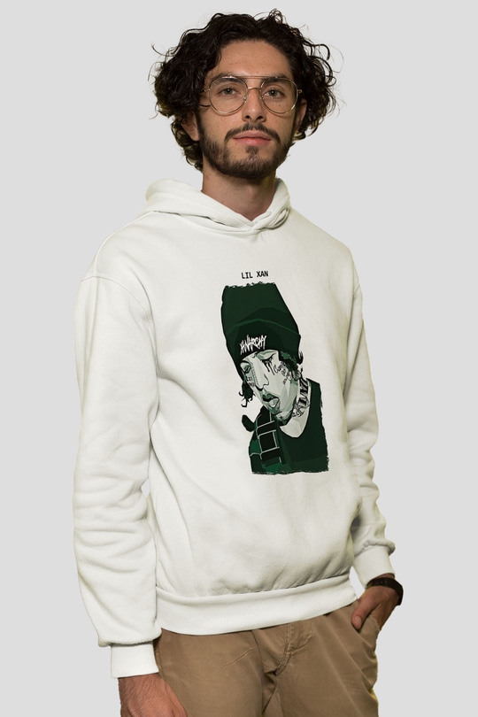 Lil Xan Baskılı Beyaz Unisex Kapüşonlu Sweatshirt