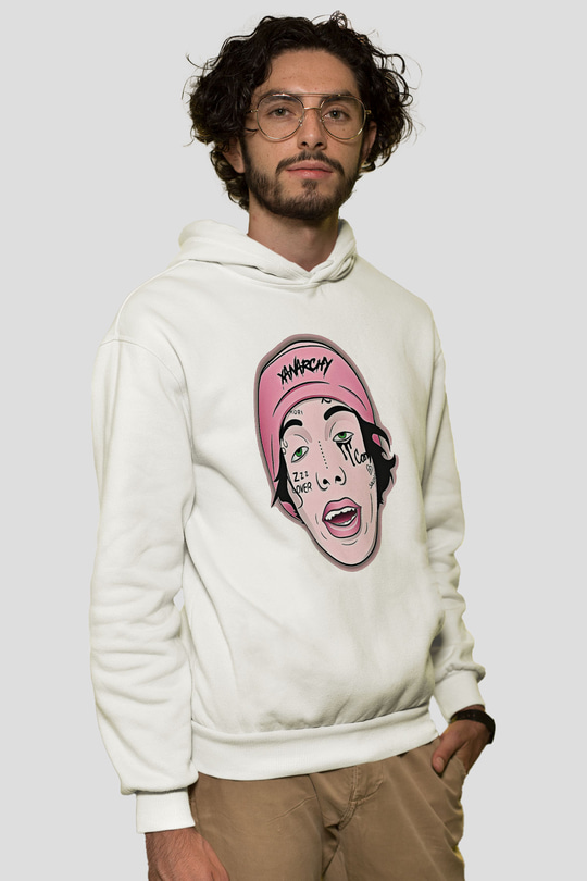 Lil Xan Baskılı Beyaz Unisex Kapüşonlu Sweatshirt